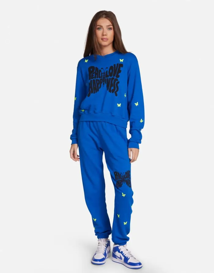 Spalding Neon Peace Love Butterflies Vibrant Blue Women Lauren Moshi Long Sleeve