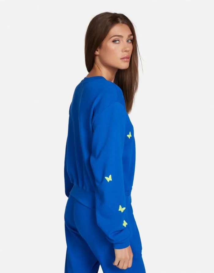 Spalding Neon Peace Love Butterflies Vibrant Blue Women Lauren Moshi Long Sleeve