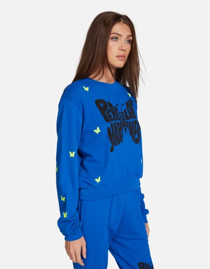 Spalding Neon Peace Love Butterflies Vibrant Blue Women Lauren Moshi Long Sleeve
