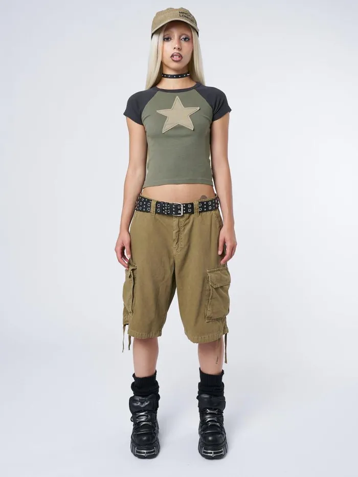 Starlight Khaki Raglan Baby Tee Women Minga London Tops and TShirts