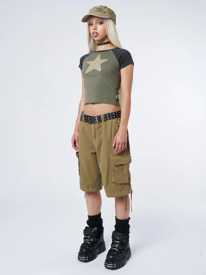 Starlight Khaki Raglan Baby Tee Women Minga London Tops and TShirts