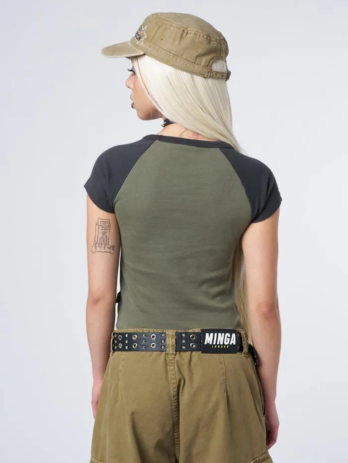 Starlight Khaki Raglan Baby Tee Women Minga London Tops and TShirts