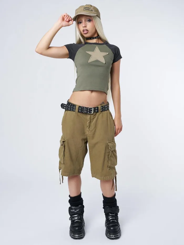 Starlight Khaki Raglan Baby Tee Women Minga London Tops and TShirts