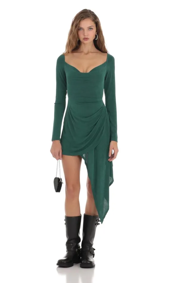Stormie Asymmetrical Hem Dress Green Women LUCY IN THE SKY Mini Dresses