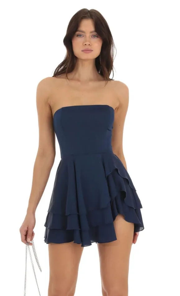 Strapless Asymmetrical Dress Navy Women LUCY IN THE SKY Mini Dresses