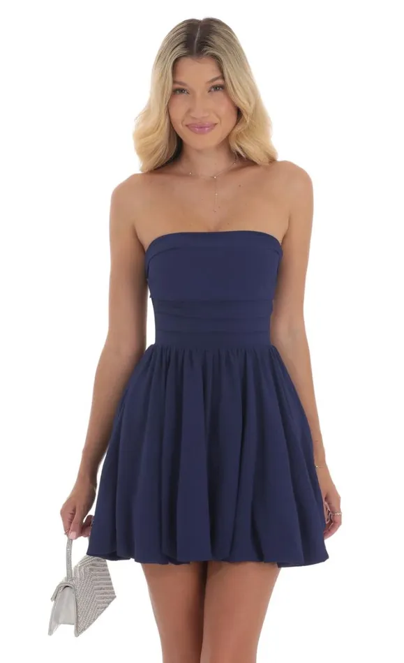 Strapless Bubble Dress Indigo Women LUCY IN THE SKY Mini Dresses