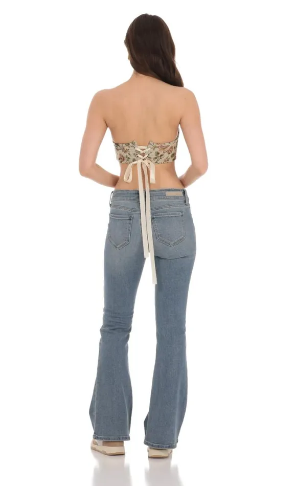 Strapless Floral Corset Top Tan Women LUCY IN THE SKY Tops