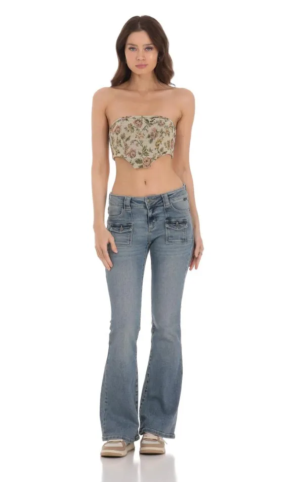 Strapless Floral Corset Top Tan Women LUCY IN THE SKY Tops