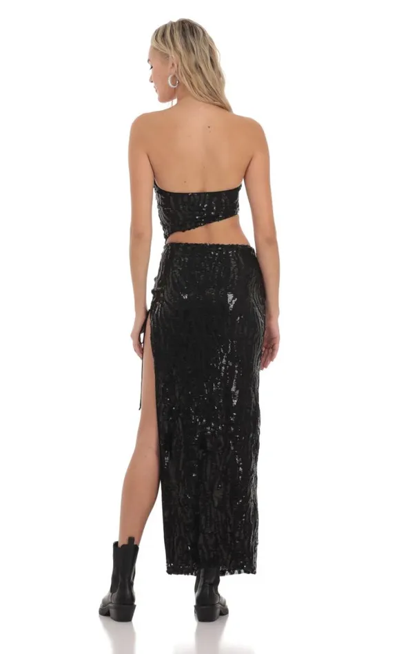 Strapless Sequin Cutout Maxi Dress Black Women LUCY IN THE SKY Maxi Dresses Strapless Sequin Cutout Maxi Dress Black Women LUCY IN THE SKY Maxi Dresses