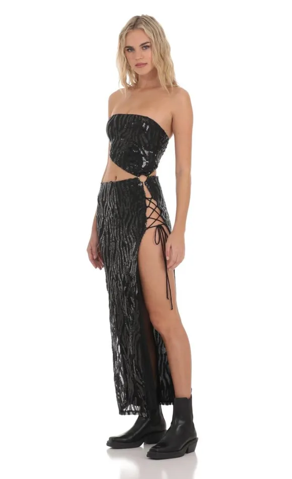 Strapless Sequin Cutout Maxi Dress Black Women LUCY IN THE SKY Maxi Dresses Strapless Sequin Cutout Maxi Dress Black Women LUCY IN THE SKY Maxi Dresses