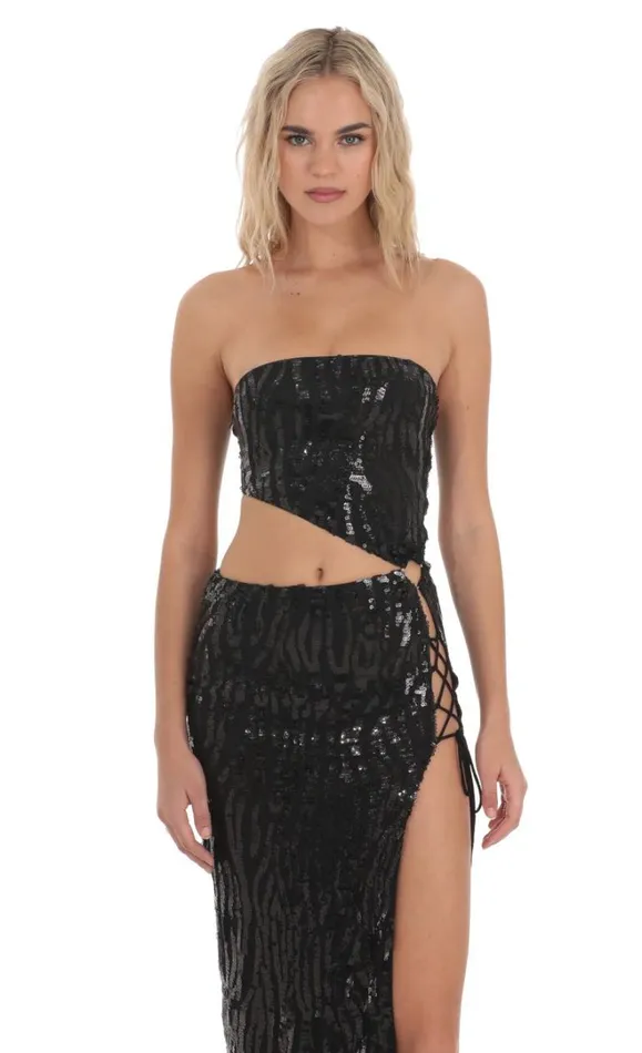 Strapless Sequin Cutout Maxi Dress Black Women LUCY IN THE SKY Maxi Dresses Strapless Sequin Cutout Maxi Dress Black Women LUCY IN THE SKY Maxi Dresses