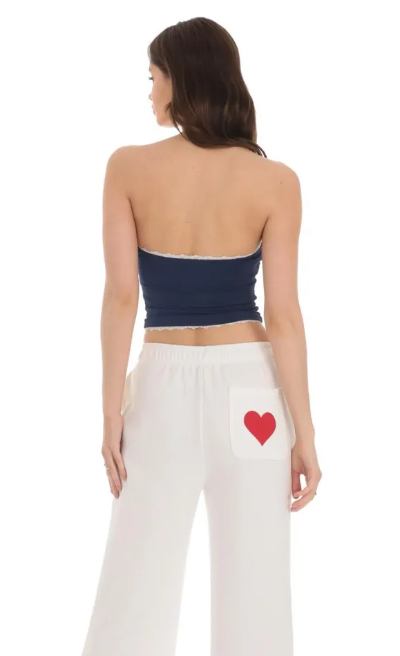 Strapless White Lace Top Navy Women LUCY IN THE SKY Tops Strapless White Lace Top Navy Women LUCY IN THE SKY Tops