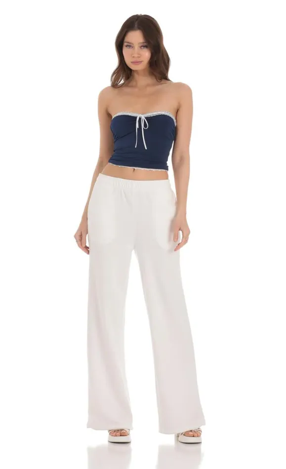 Strapless White Lace Top Navy Women LUCY IN THE SKY Tops Strapless White Lace Top Navy Women LUCY IN THE SKY Tops