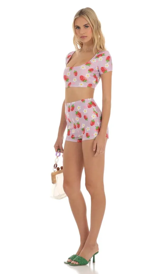 Strawberry Floral Two Piece Short Set Purple Women LUCY IN THE SKY Shorts Strawberry Floral Two Piece Short Set Purple Women LUCY IN THE SKY Shorts