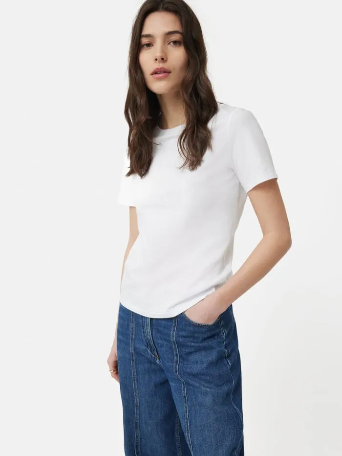 Supima Cotton Crew Neck Tee White Women Jigsaw Shirts and Tops