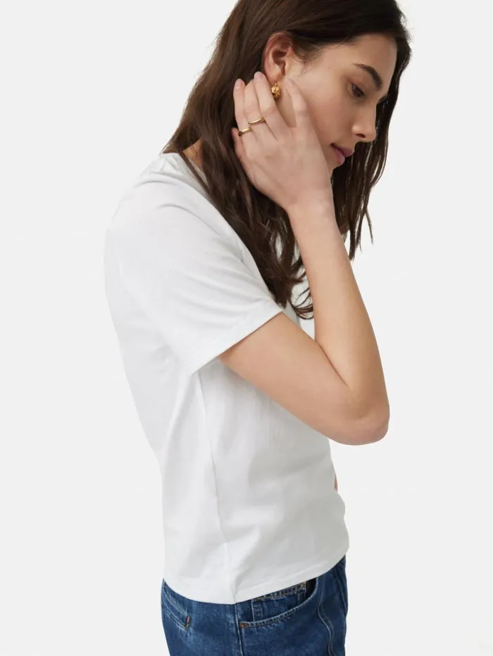 Supima Cotton Crew Neck Tee White Women Jigsaw Shirts and Tops