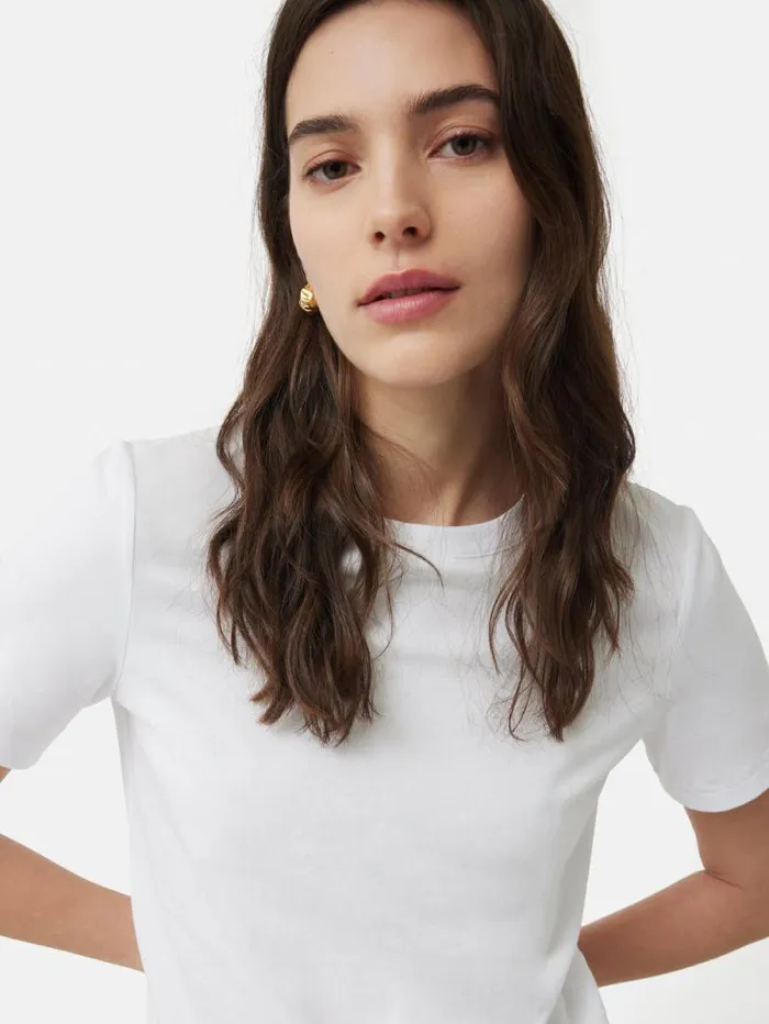 Supima Cotton Crew Neck Tee White Women Jigsaw Shirts and Tops
