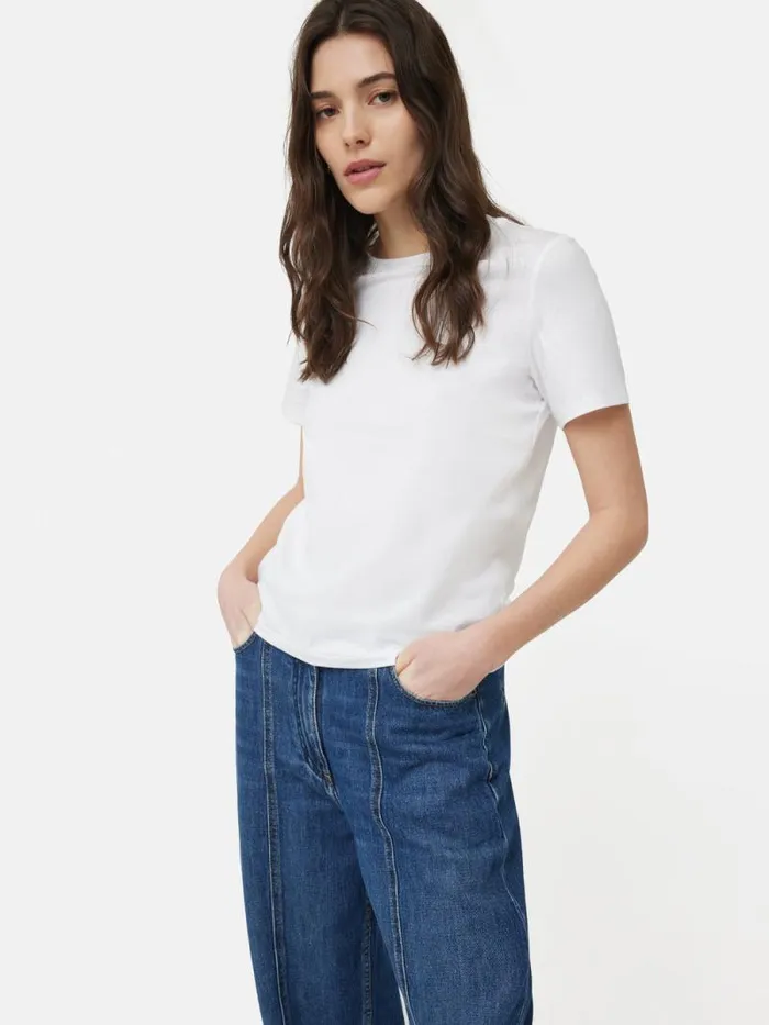 Supima Cotton Crew Neck Tee White Women Jigsaw Shirts and Tops