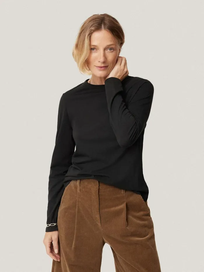 Supima Cotton Long Sleeve Tee Black Women Jigsaw Pyjamas and Loungewear