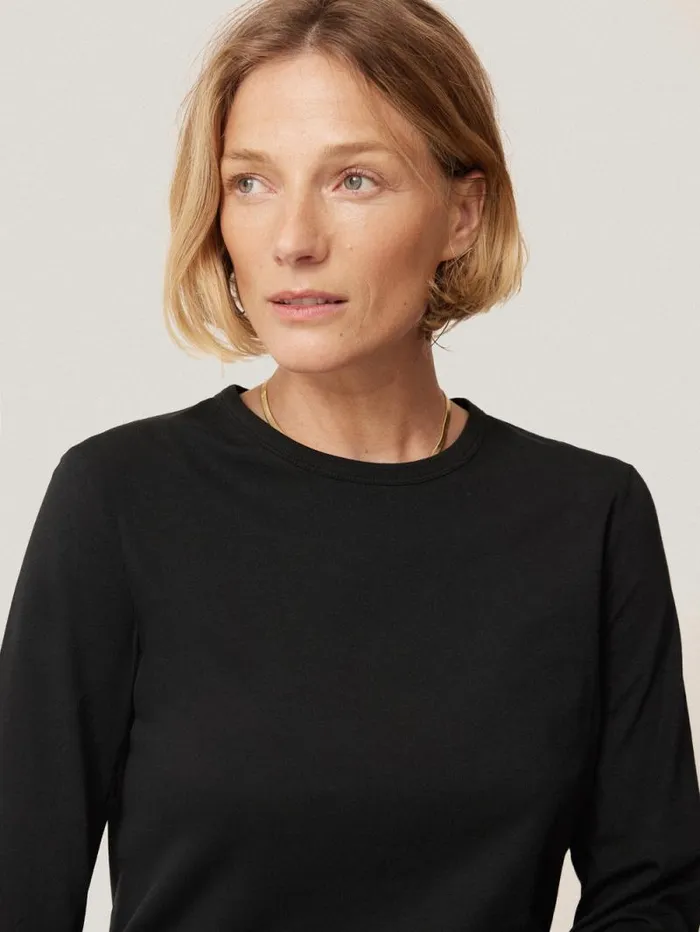Supima Cotton Long Sleeve Tee Black Women Jigsaw Pyjamas and Loungewear