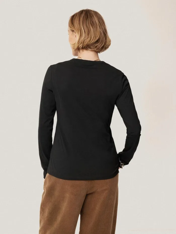 Supima Cotton Long Sleeve Tee Black Women Jigsaw Pyjamas and Loungewear