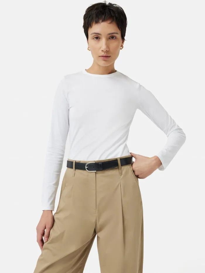Supima Cotton Long Sleeve Tee White Women Jigsaw Pyjamas and Loungewear