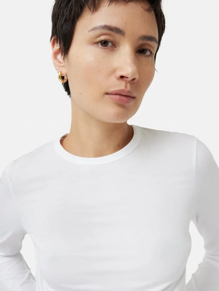 Supima Cotton Long Sleeve Tee White Women Jigsaw Pyjamas and Loungewear