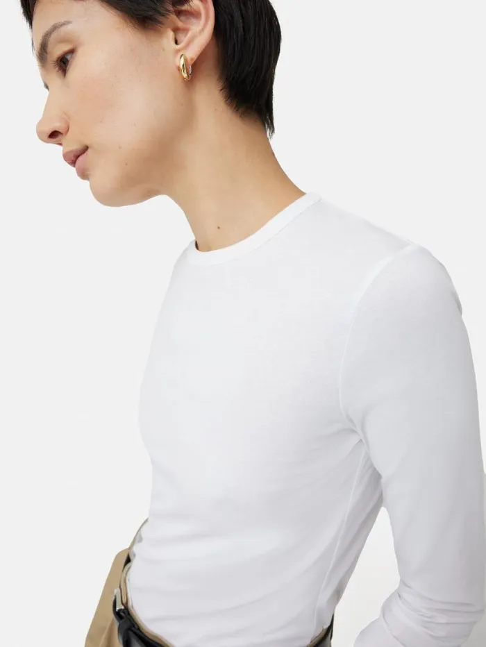 Supima Cotton Long Sleeve Tee White Women Jigsaw Pyjamas and Loungewear