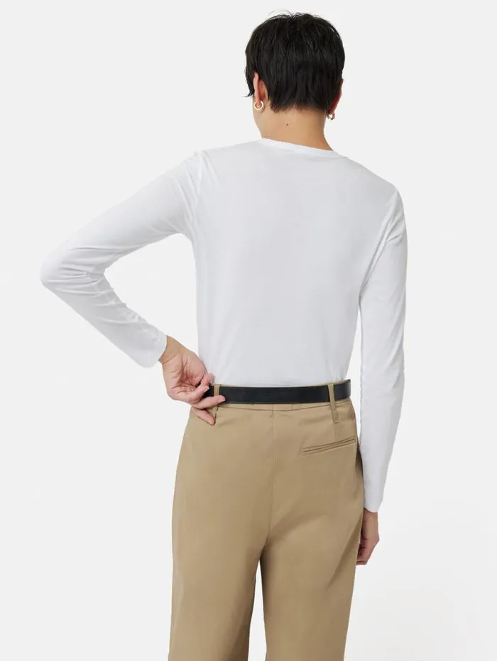 Supima Cotton Long Sleeve Tee White Women Jigsaw Pyjamas and Loungewear