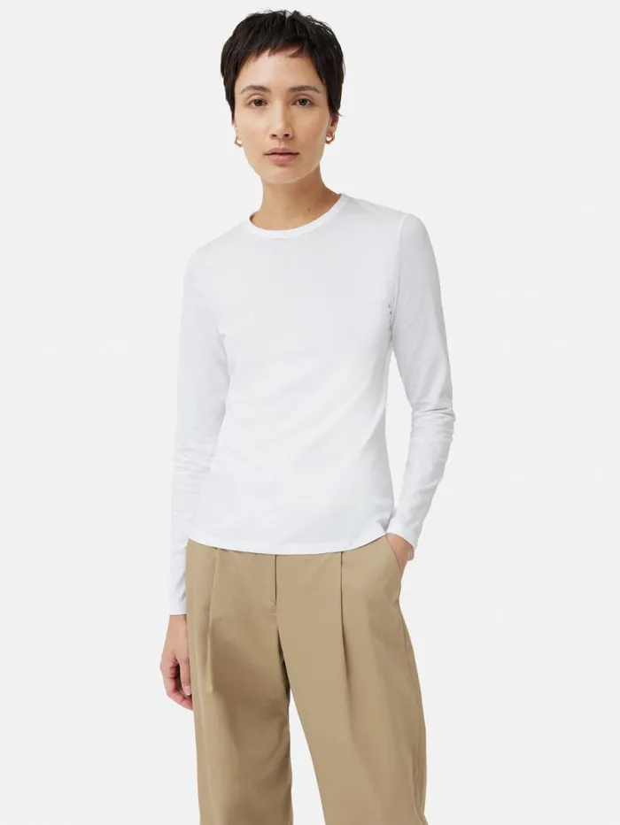 Supima Cotton Long Sleeve Tee White Women Jigsaw Pyjamas and Loungewear