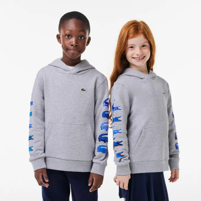 Sweaters and Sweatshirts Kids Lacoste Kids039 Contrast Crocodile Hoodie Grey Chine Cca