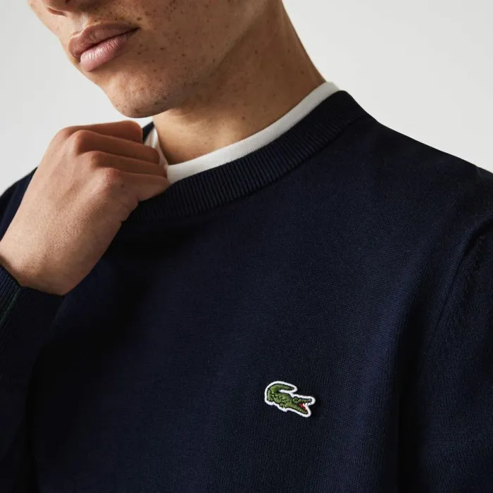 Sweaters and Sweatshirts Men Lacoste Crew Neck Cotton Sweater Navy Blue 166