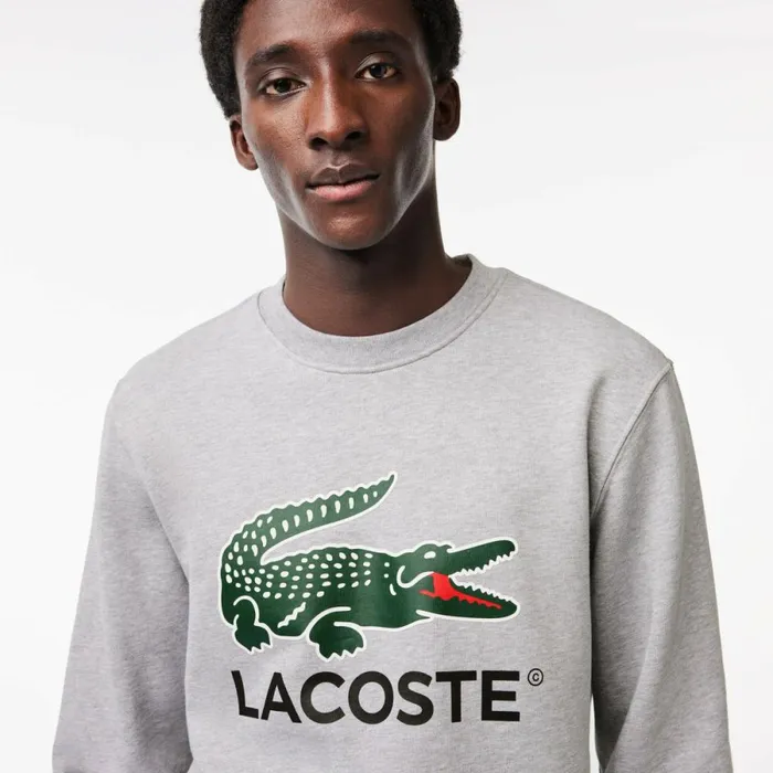 Sweaters and Sweatshirts Men Lacoste Men039s Classic Fit Cotton Fleece Sweatshirt Grey Chine Cca