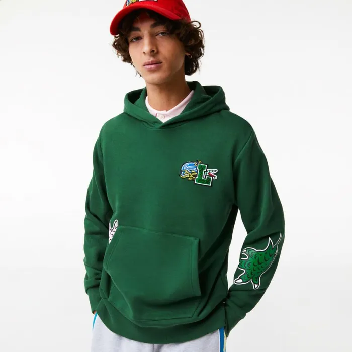 Sweaters and Sweatshirts Men Lacoste Men039s Comic Effect Print Hoodie Pine Green 132