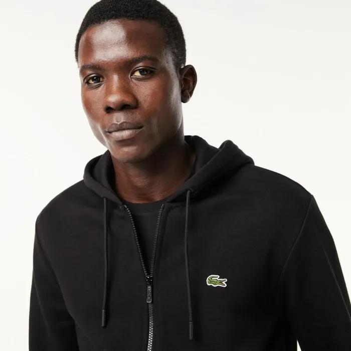 Sweaters and Sweatshirts Men Lacoste Men039s Fleece ZipUp Hoodie Black 031