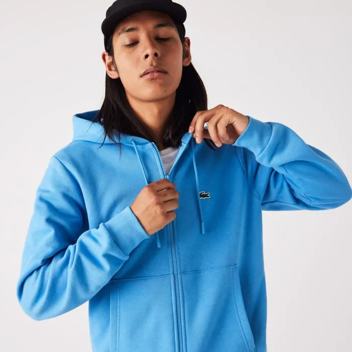 Sweaters and Sweatshirts Men Lacoste Men039s Fleece ZipUp Hoodie Blue 4xa