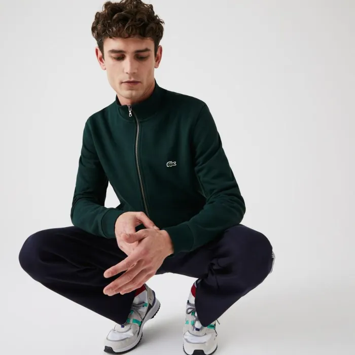 Sweaters and Sweatshirts Men Lacoste Men039s ZipUp Piqu Fleece Jacket Forest Green Yzp