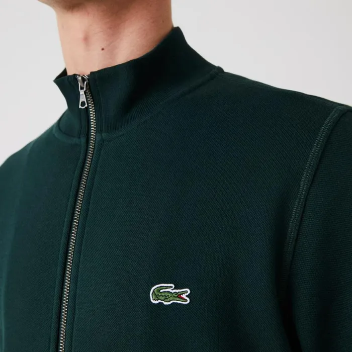 Sweaters and Sweatshirts Men Lacoste Men039s ZipUp Piqu Fleece Jacket Forest Green Yzp