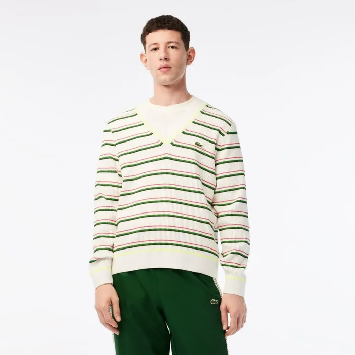 Sweaters and Sweatshirts Men Lacoste Mens Made In France Striped VNeck Sweater White 7gv Sweaters and Sweatshirts Men Lacoste Mens Made In France Striped VNeck Sweater White 7gv
