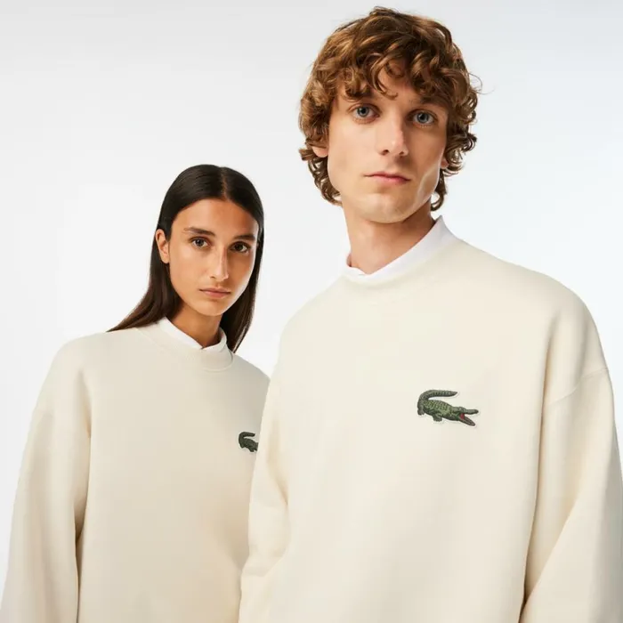 Sweaters and Sweatshirts MenWomen Lacoste Unisex Loose Fit Crocodile Badge Sweatshirt Cream Xfj