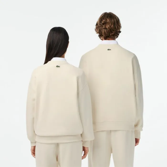 Sweaters and Sweatshirts MenWomen Lacoste Unisex Loose Fit Crocodile Badge Sweatshirt Cream Xfj