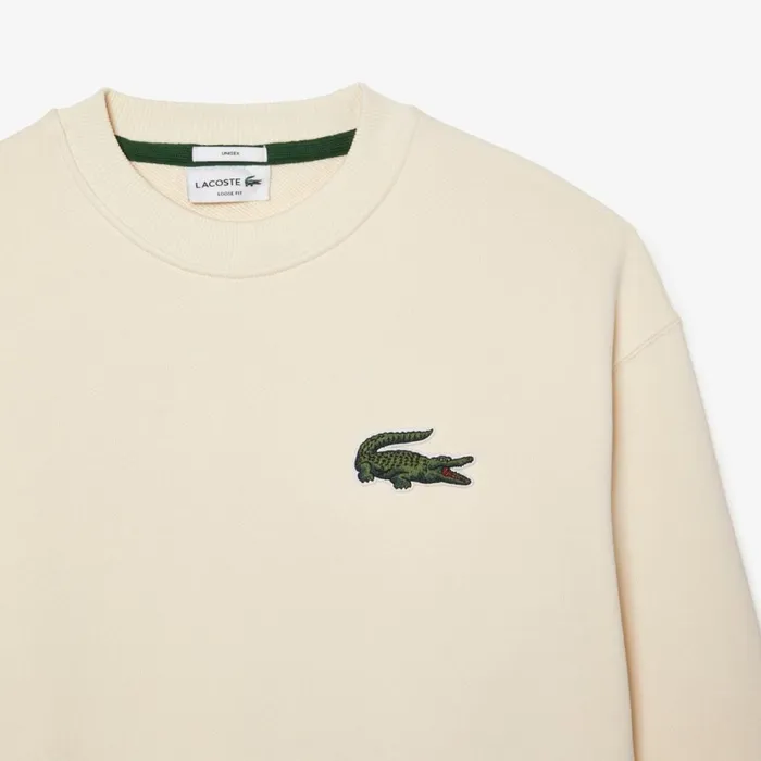 Sweaters and Sweatshirts MenWomen Lacoste Unisex Loose Fit Crocodile Badge Sweatshirt Cream Xfj