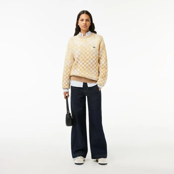 Sweaters and Sweatshirts MenWomen Lacoste Unisex Monogram Alpaca Sweater Brown White Yellow Nim