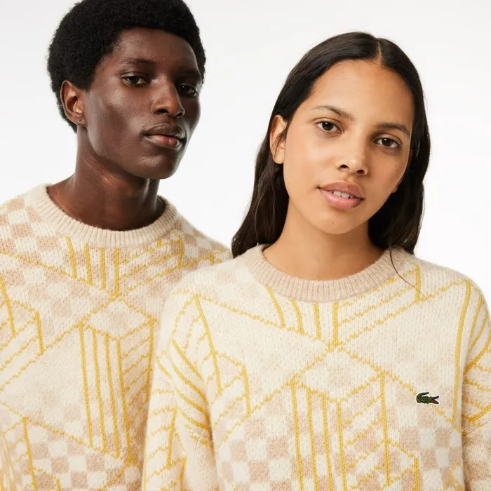 Sweaters and Sweatshirts MenWomen Lacoste Unisex Monogram Alpaca Sweater Brown White Yellow Nim