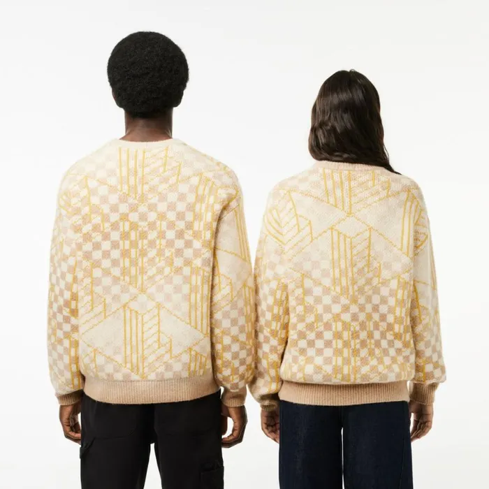 Sweaters and Sweatshirts MenWomen Lacoste Unisex Monogram Alpaca Sweater Brown White Yellow Nim