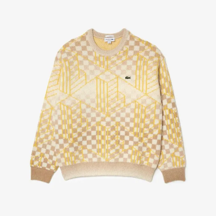 Sweaters and Sweatshirts MenWomen Lacoste Unisex Monogram Alpaca Sweater Brown White Yellow Nim