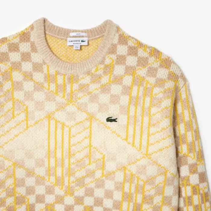 Sweaters and Sweatshirts MenWomen Lacoste Unisex Monogram Alpaca Sweater Brown White Yellow Nim