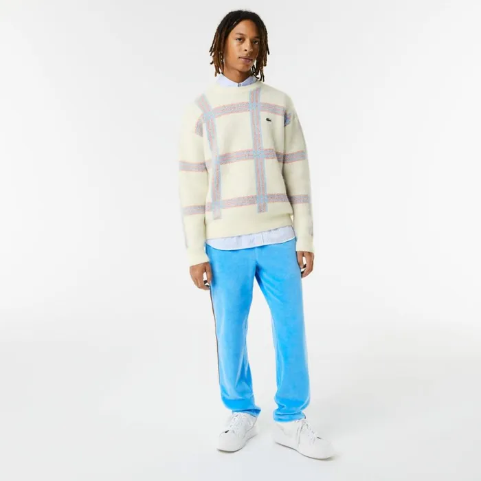 Sweaters and Sweatshirts MenWomen Lacoste Unisex Relaxed Fit Tartan Pattern Wool Blend Sweater White Red Blue 7d1