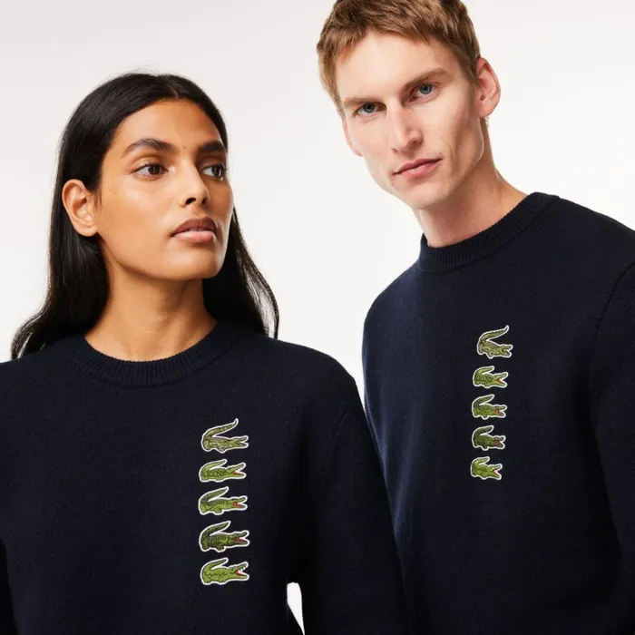 Sweaters and Sweatshirts MenWomen Lacoste Unisex Wool And Cotton Blend Badge Sweater Abysm Blue Hde