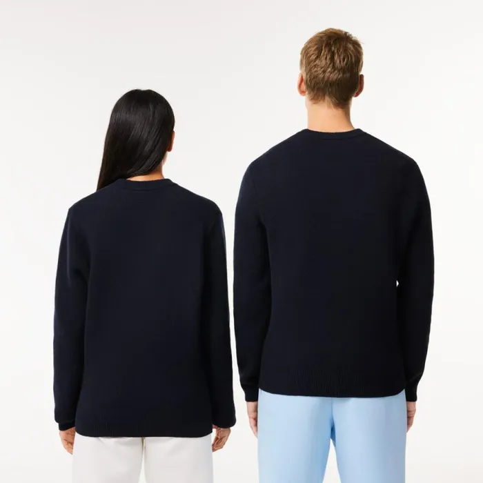 Sweaters and Sweatshirts MenWomen Lacoste Unisex Wool And Cotton Blend Badge Sweater Abysm Blue Hde